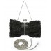 Evening Bag - Bow-inspired 3D Rosettes w/ Linear stones - Black - BG-639F-BK